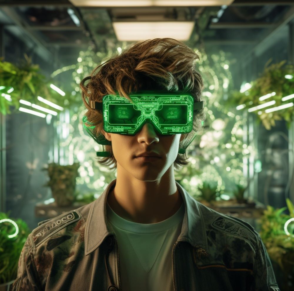 Хлопець в уявних окулярах з відеогри