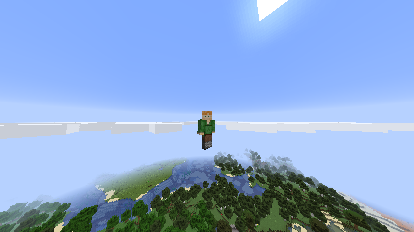 Гравець у Minecraft у небі над неосяжним світом